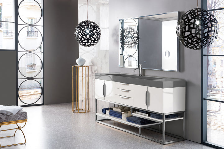 Columbia 72" Single Vanity, Glossy White w/ Dusk Grey Glossy Composite Stone Top