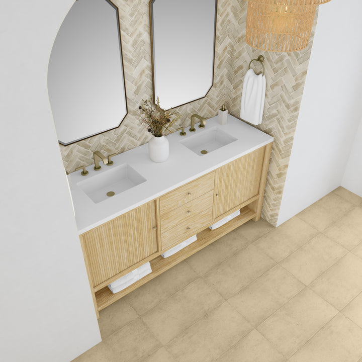 Marigot 72" Double Vanity, Sunwashed Oak w/ 3 CM White Zeus Silestone Top