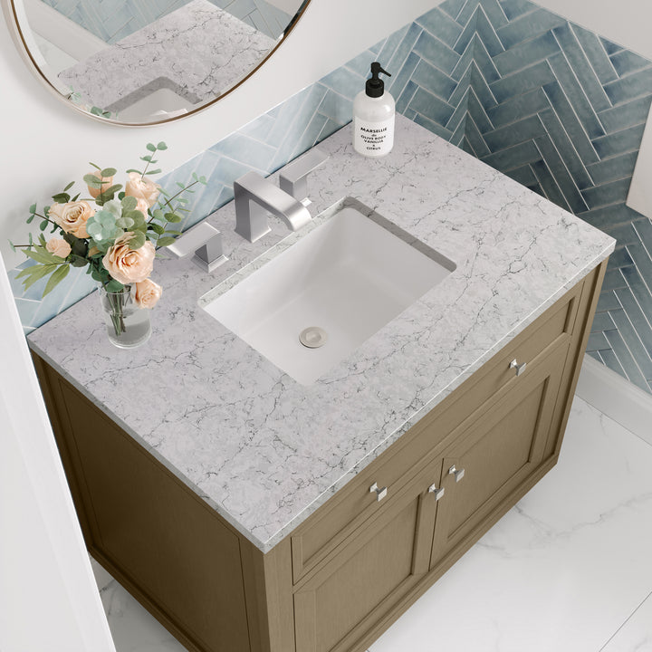 Chicago 36" Single Vanity, Walnut Whisper, w/ 3 CM Eternal Jasmine Pearl Silestone® Top