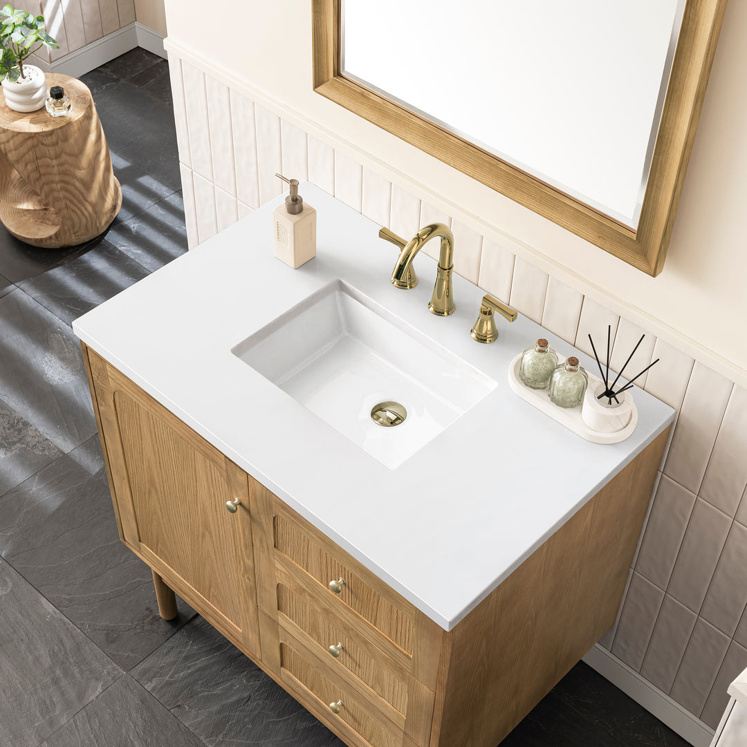 Laurent 36" Single Vanity, Light Natural Oak w/ 3 CM White Zeus Top