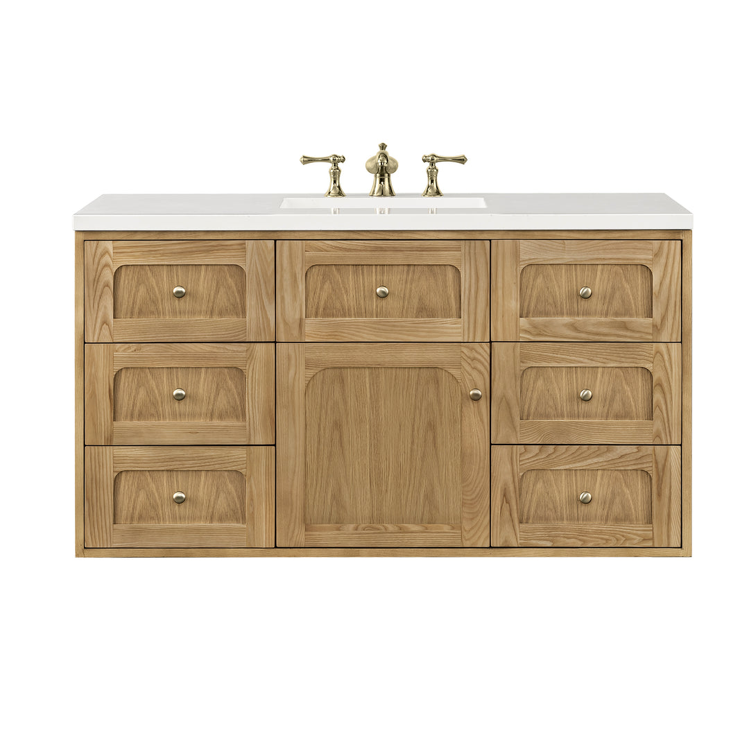 Laurent 48" Single Vanity, Light Natural Oak w/ 3 CM White Zeus Top