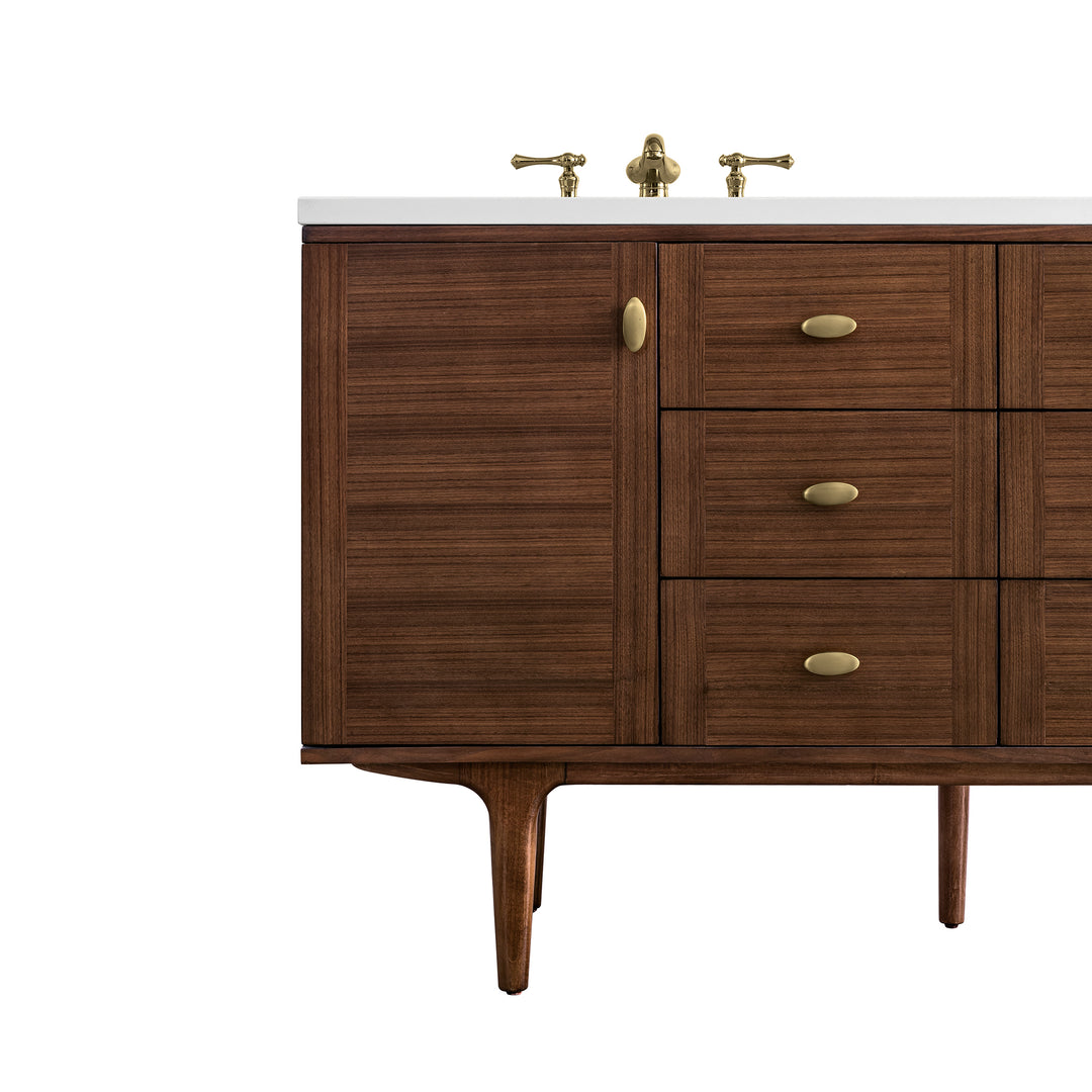 Amberly 60" Double Vanity, Mid-Century Walnut w/ 3 CM White Zeus Top