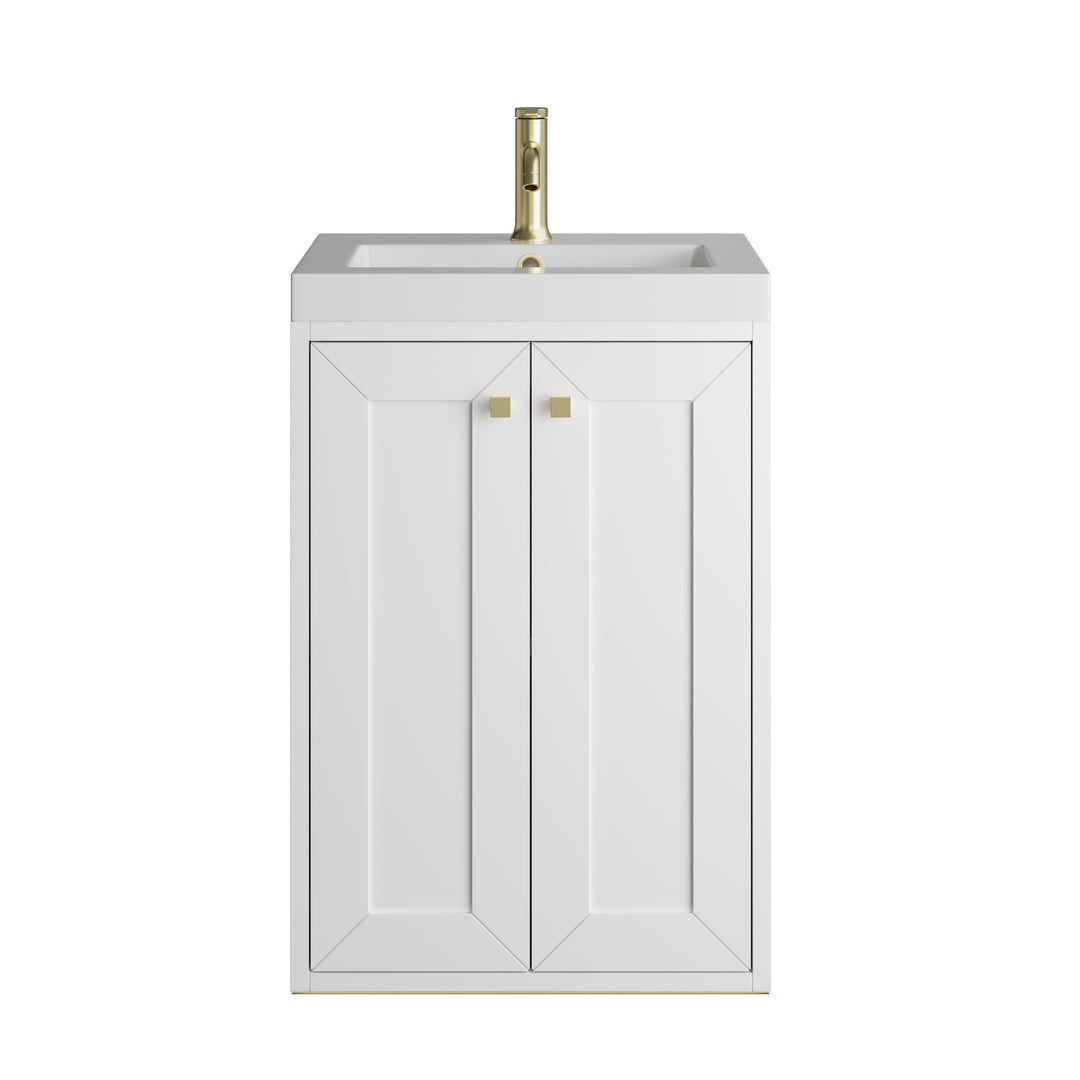 Chianti 20" Single Vanity, Glossy White, Champagne Brass, w/ White Glossy Composite Stone Top