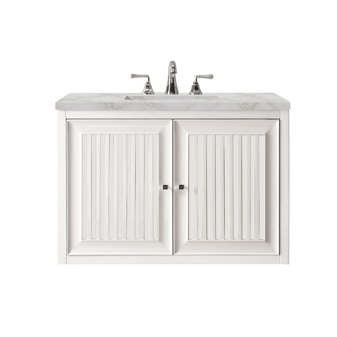 Athens 30" Single Vanity, Glossy White w/ 3 CM Victorian Silver Silestone Top
