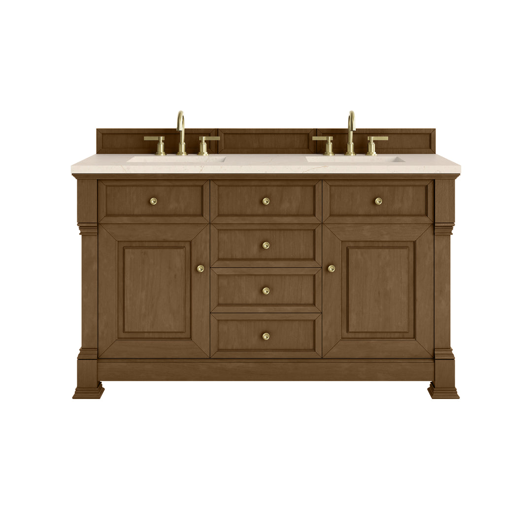 Brookfield 60" Double Vanity, Honey Oak w/3 CM Eternal Marfil Silestone® Top