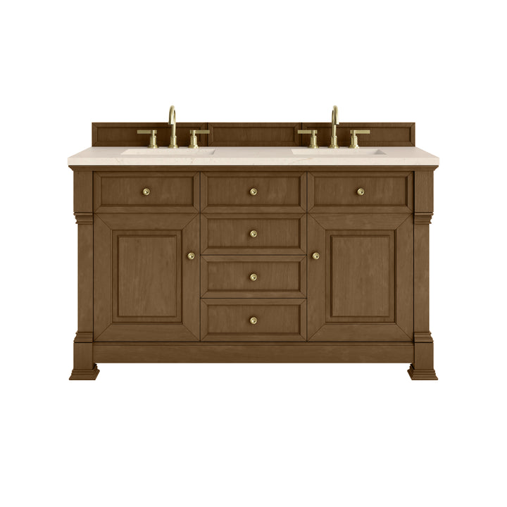 Brookfield 60" Double Vanity, Honey Oak w/3 CM Eternal Marfil Silestone® Top