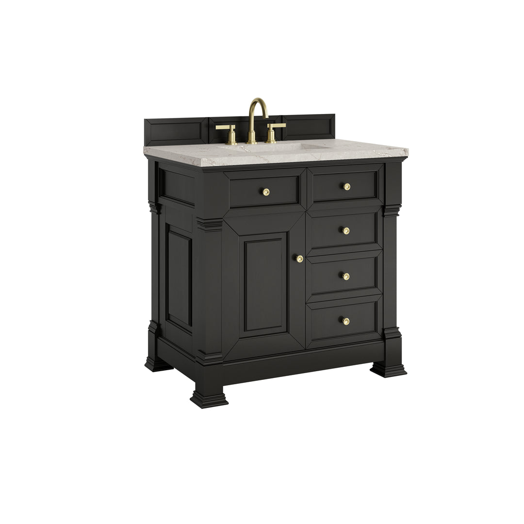 Brookfield 36" Single Vanity, Black Onyx w/ 3 CM Victorian Silver Silestone® Top