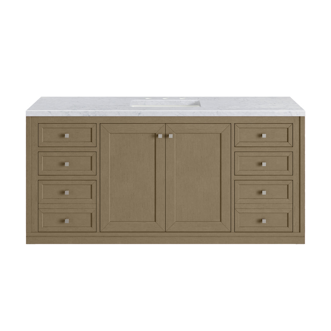 Chicago 60" Single Vanity, Walnut Whisper, w/ 3 CM Carrara Marble Top