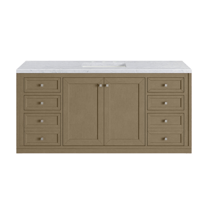 Chicago 60" Single Vanity, Walnut Whisper, w/ 3 CM Carrara Marble Top