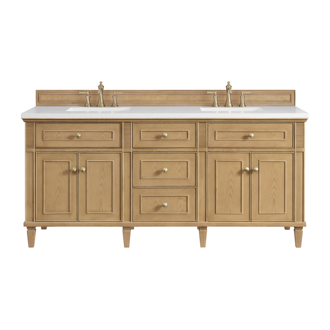 Lorelai 72" Double Vanity, Light Natural Oak w/ 3 CM White Zeus Silestone Top