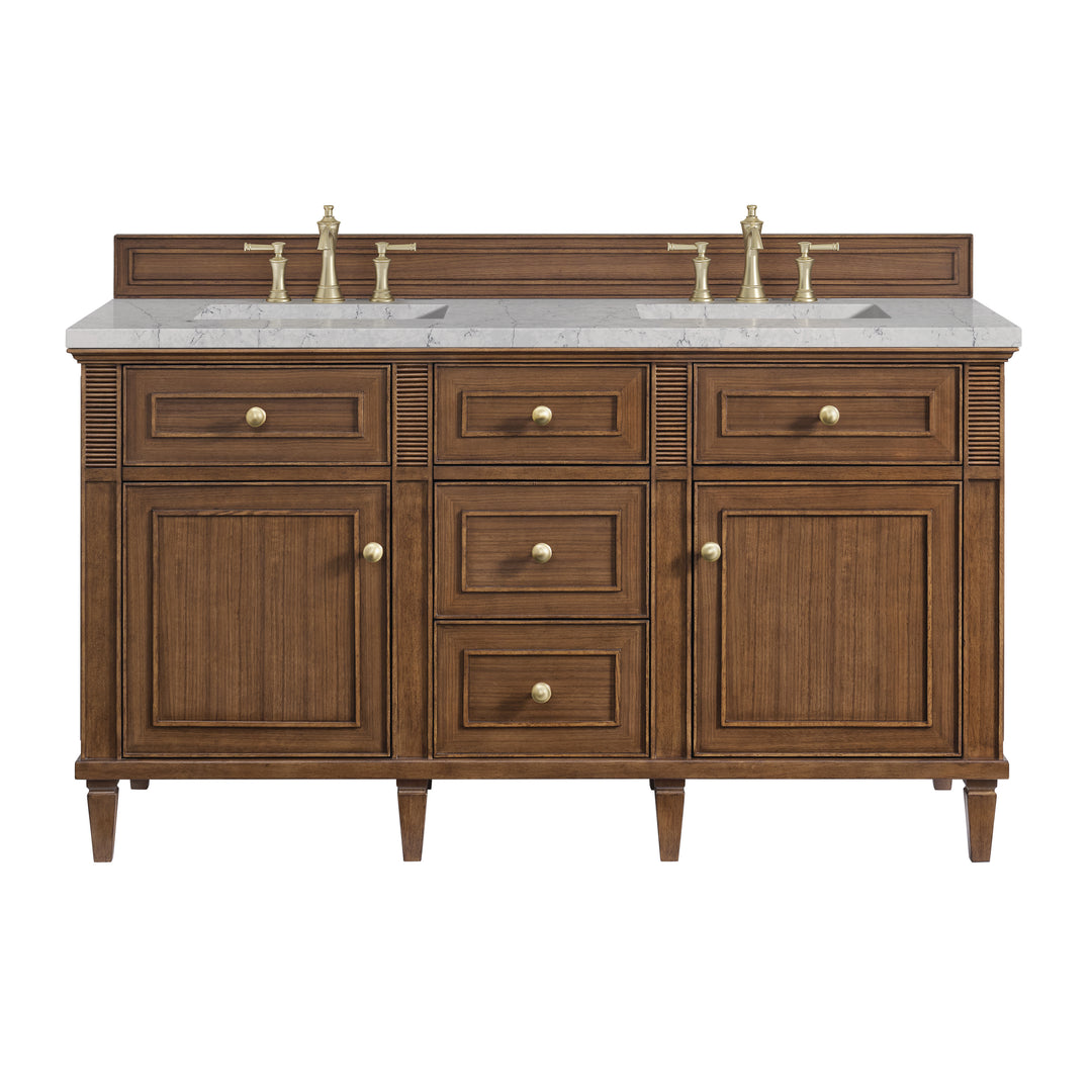 Lorelai 60" Double Vanity, Mid-Century Walnut w/ 3 CM Eternal Jasmine Pearl Silestone Top