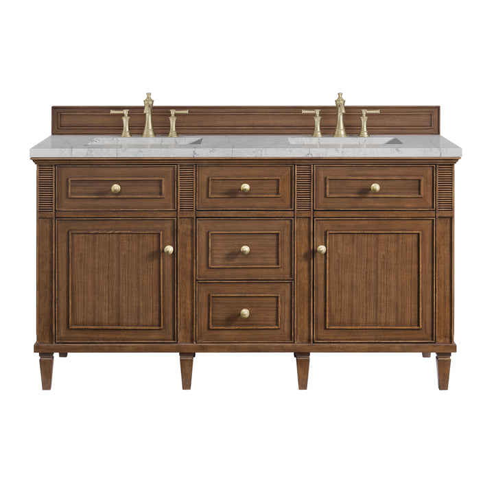 Lorelai 60" Double Vanity, Mid-Century Walnut w/ 3 CM Eternal Jasmine Pearl Silestone Top