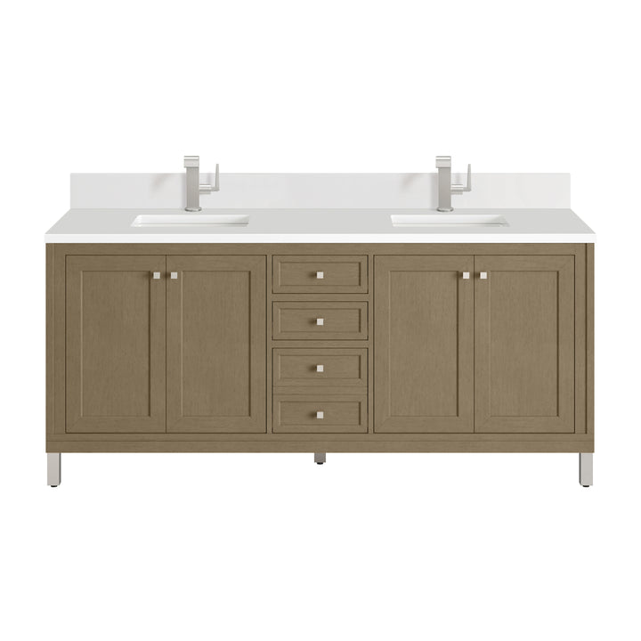 Chicago 72" Double Vanity, Walnut Whisper, w/ Single Hole 3CM White Zeus Silestone® Top & Backsplash