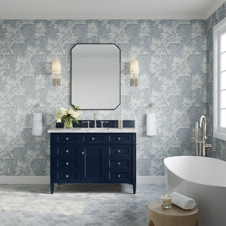Brittany 48" Single Vanity, Victory Bleu w/ 3 CM Victorian Silver Silestone Top