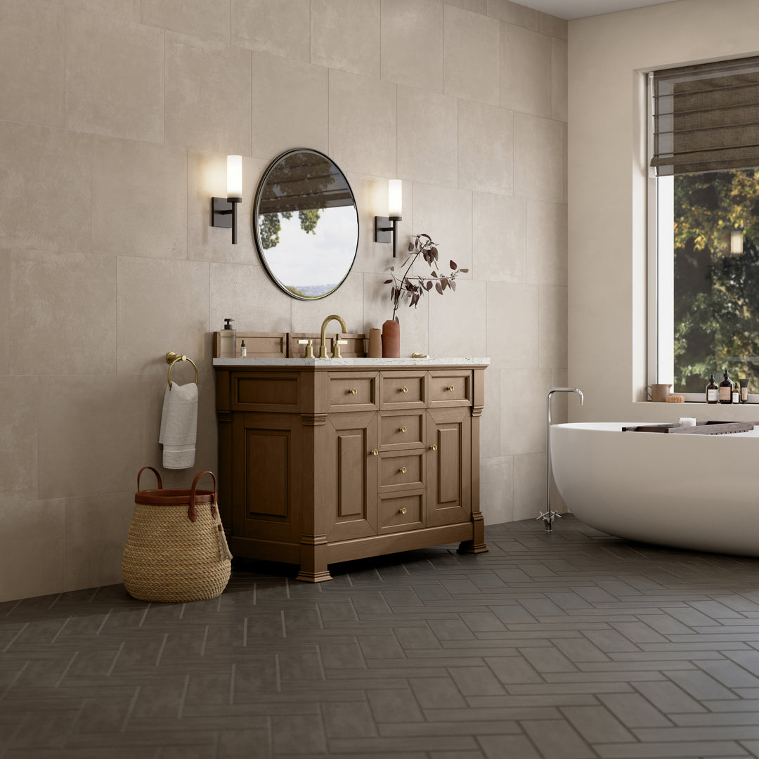 Brookfield 48" Single Vanity, Pecan w/3 CM Eternal Jasmine Pearl Silestone® Top