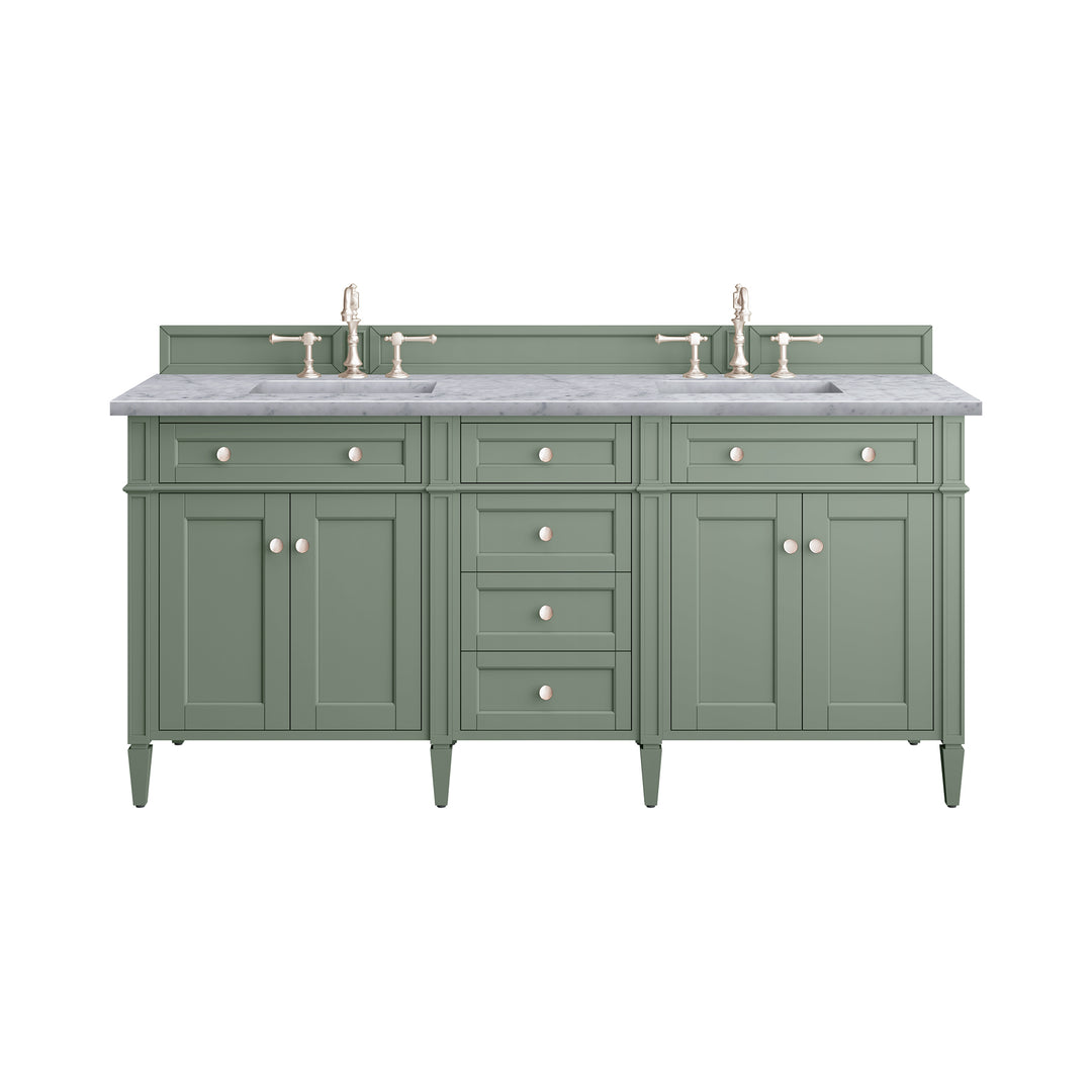 Brittany 72" Double Vanity, Smokey Celadon w/ 3 CM Carrara Marble Top