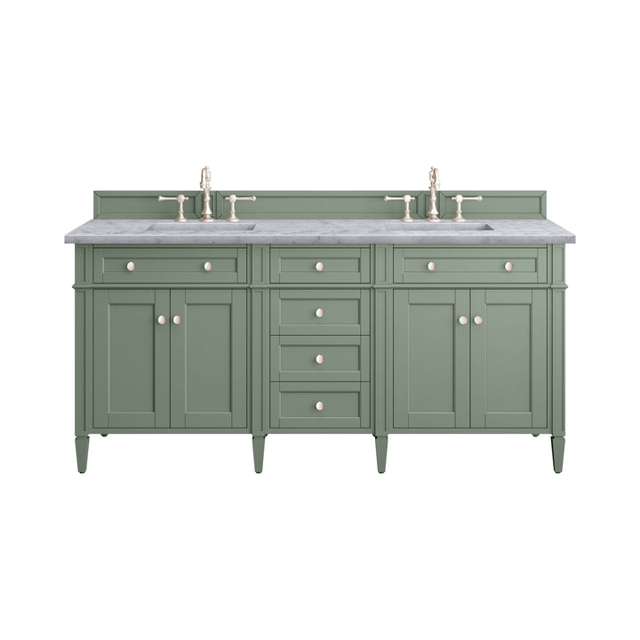 Brittany 72" Double Vanity, Smokey Celadon w/ 3 CM Carrara Marble Top