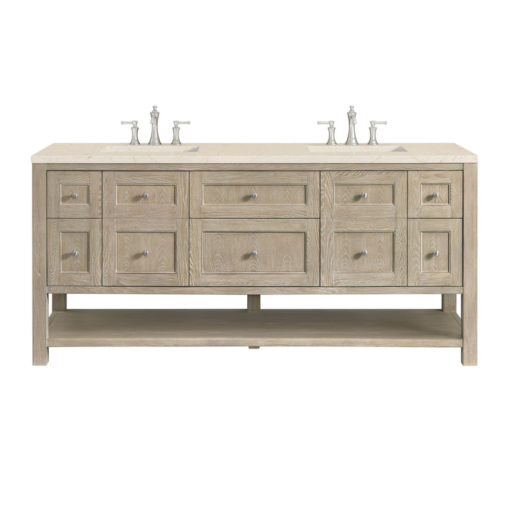 Breckenridge 72" Double Vanity, Whitewashed Oak w/ 3 CM Eternal Marfil Silestone Top