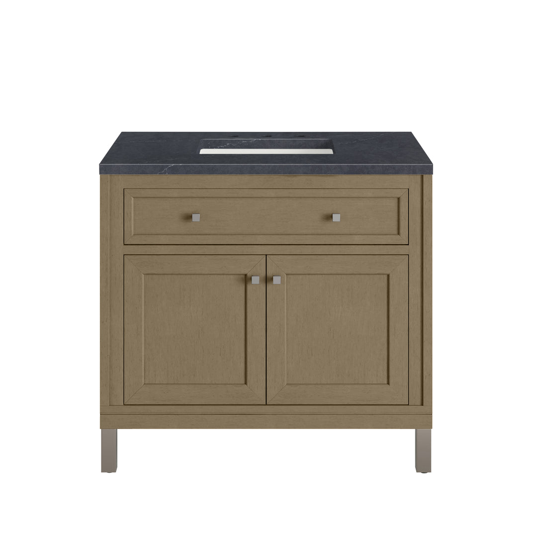 Chicago 36" Single Vanity, Walnut Whisper, w/ 3 CM Charcoal Soapstone Silestone® Top