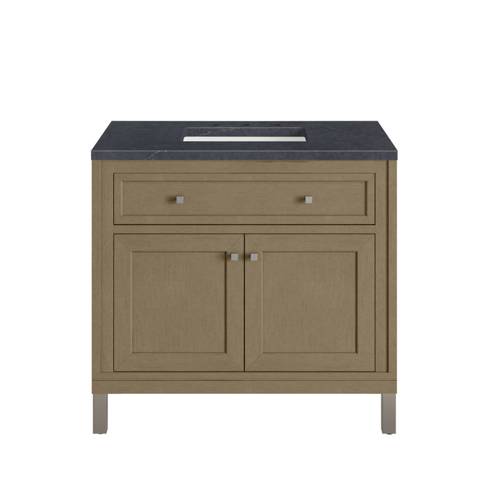 Chicago 36" Single Vanity, Walnut Whisper, w/ 3 CM Charcoal Soapstone Silestone® Top