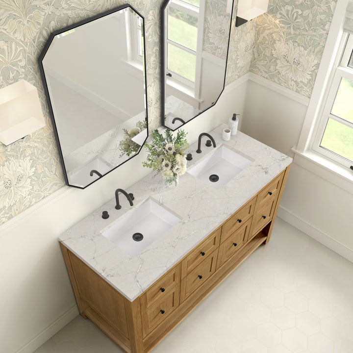 Breckenridge 60" Double Vanity, Light Natural Oak, w/ 3 CM Victorian Silver Quartz Top