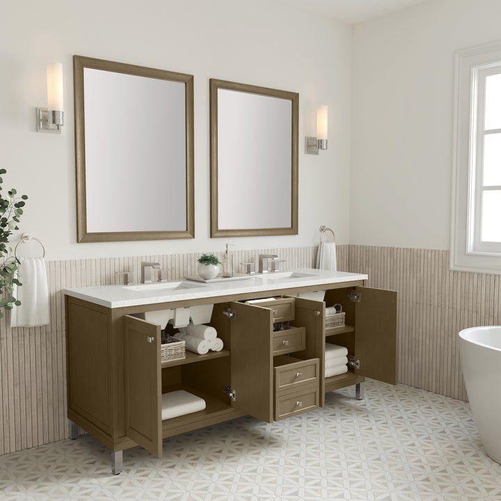 Chicago 72" Double Vanity, Walnut Whisper, w/ 3 CM Lime Delight Silestone® Top