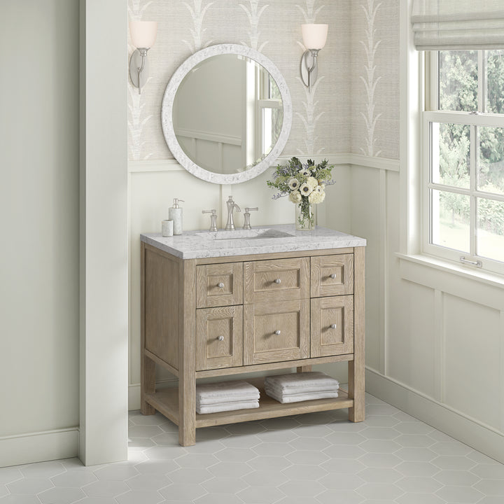 Breckenridge 36" Single Vanity, Whitewashed Oak w/ 3 CM Eternal Jasmine Pearl Silestone Top