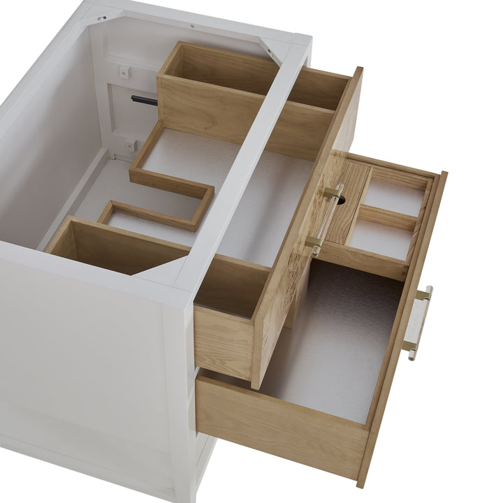 Olena 36" Single Vanity, Light Mappa Burl and Polished White w/ 3 CM White Zeus Silestone Top