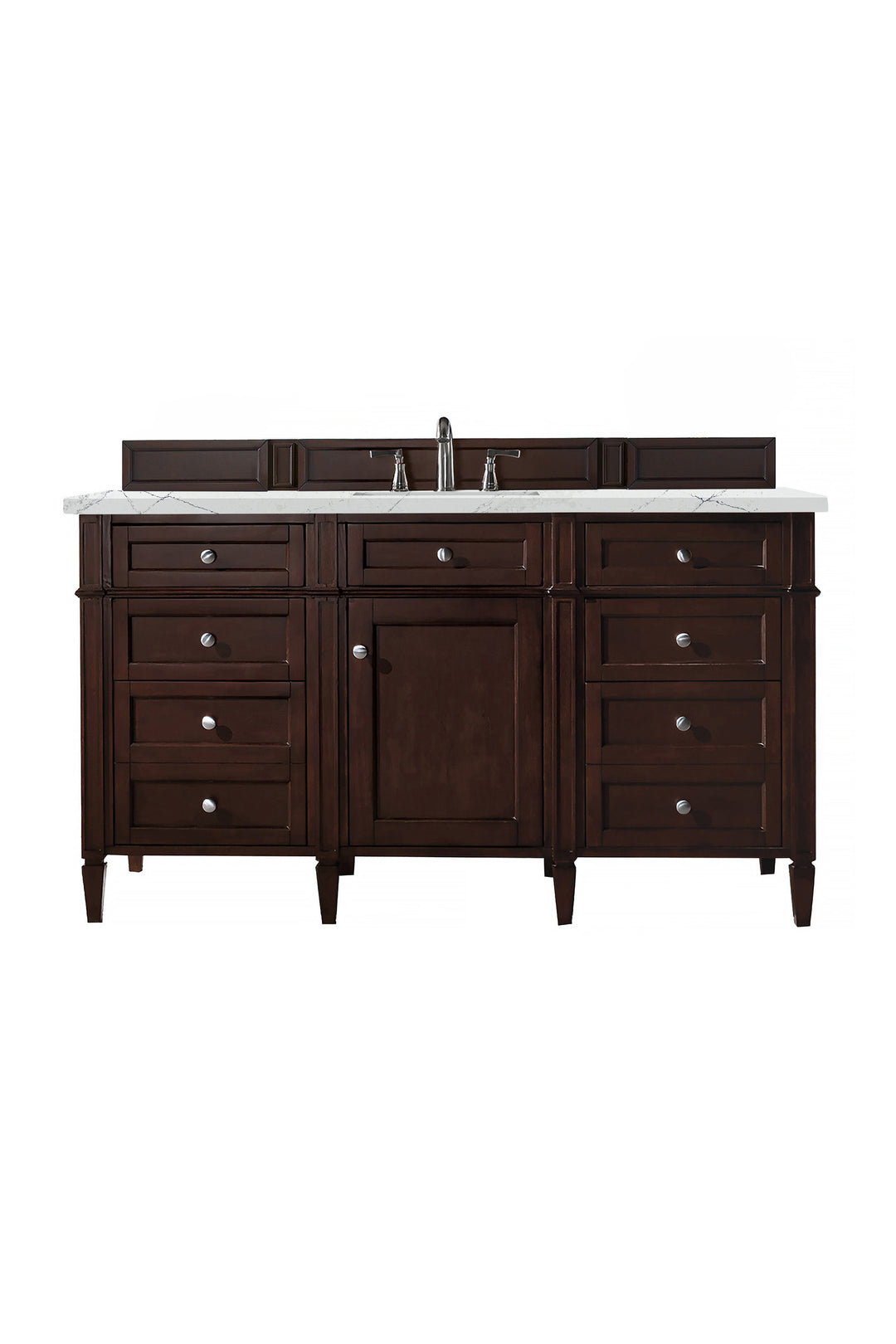 Brittany 60" Single Vanity, Burnished Mahogany w/ 3 CM Ethereal Noctis Silestone Top