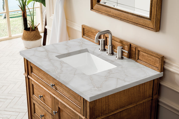 Brittany 36" Single Vanity, Saddle Brown w/ 3 CM Victorian Silver Silestone Top