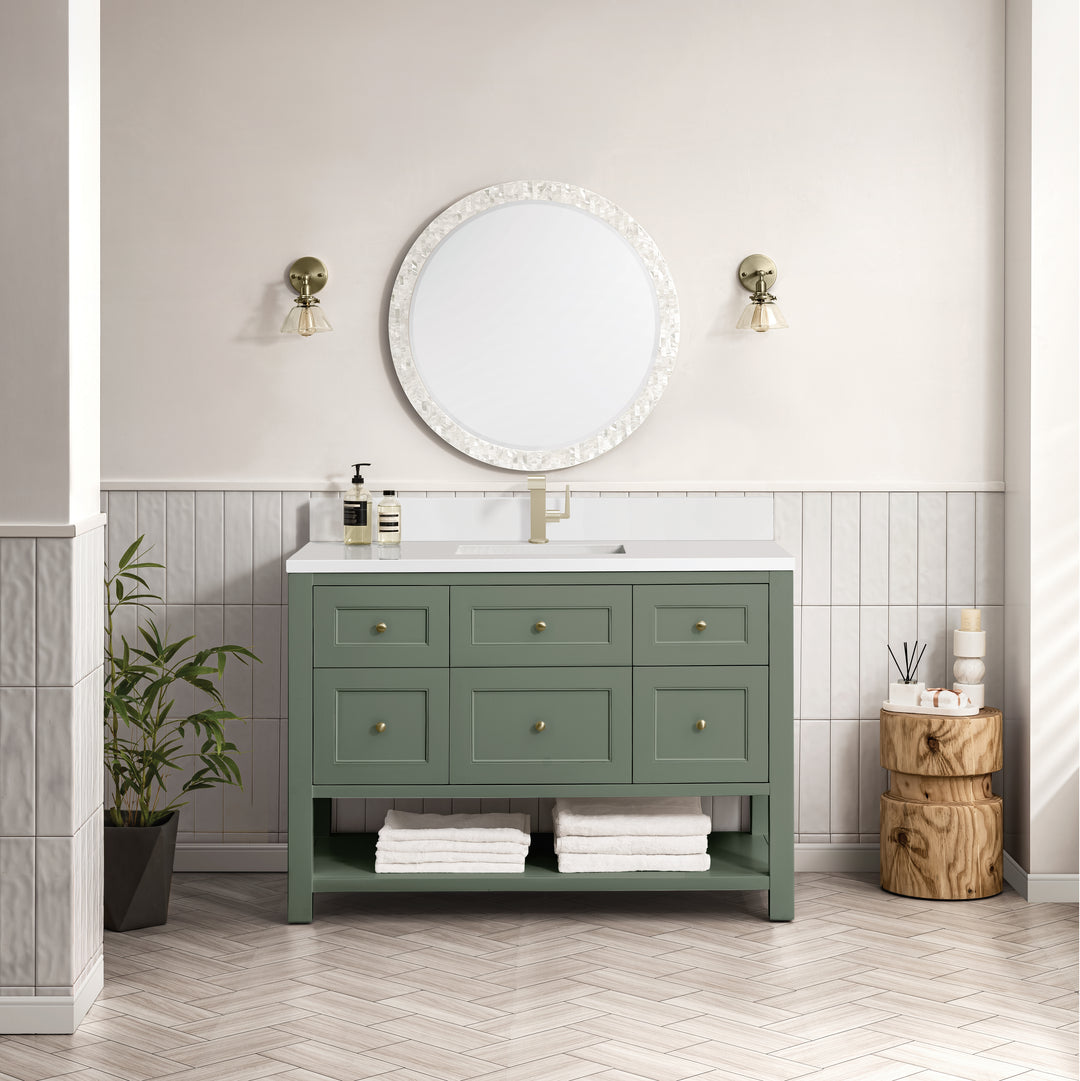 Breckenridge 48" Single Vanity, Smokey Celadon w/ Single Hole 3 CM White Zeus Top & Backsplash