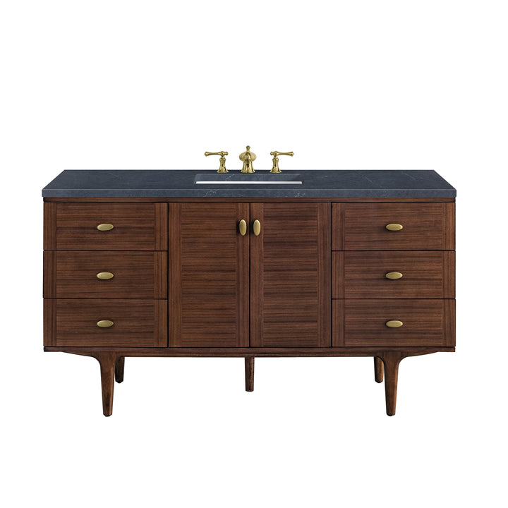 Amberly 60" Single Vanity, Mid-Century Walnut w/ 3 CM Charcoal Soapstone Top