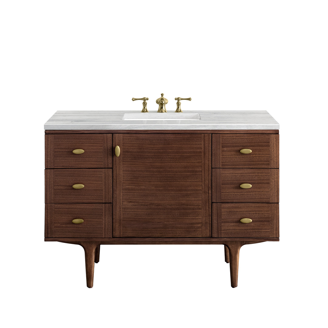 Amberly 48" Single Vanity, Mid-Century Walnut w/ 3 CM Arctic Fall Top
