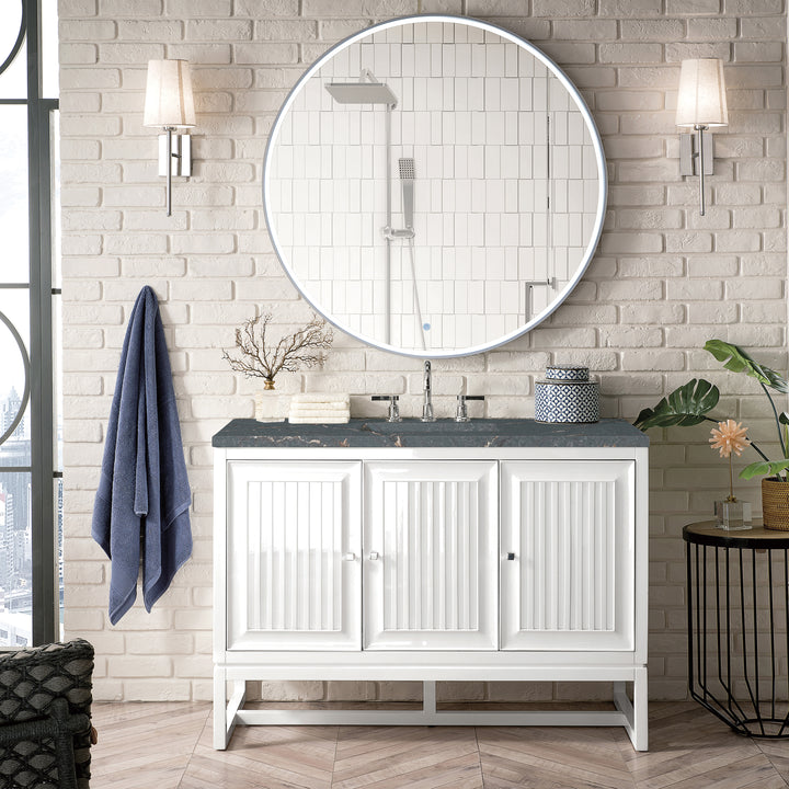 Athens 48" Single Vanity, Glossy White w/ 3 CM Parisien Bleu Silestone Top