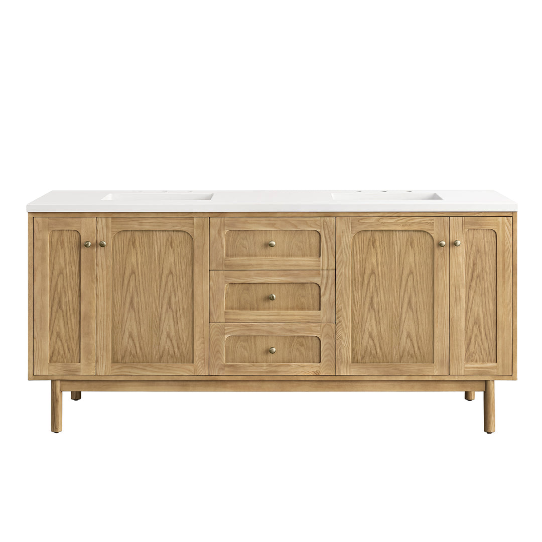 Laurent 72" Double Vanity, Light Natural Oak w/ 3 CM White Zeus Top