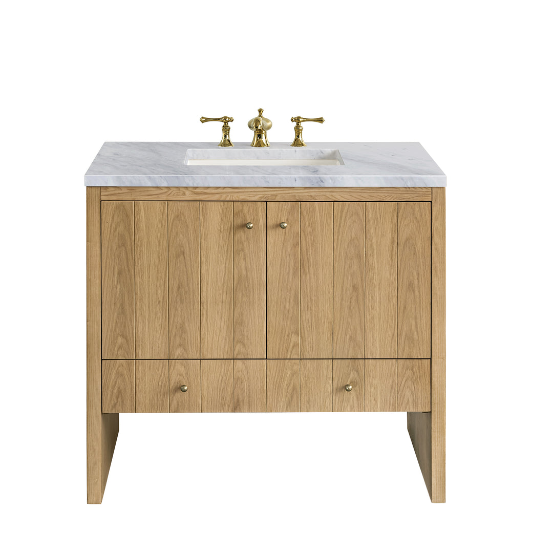 Hudson 36" Single Vanity, Light Natural Oak w/ 3 CM Carrara Marble Top