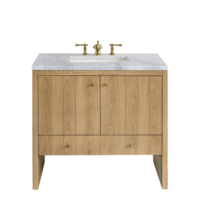 Hudson 36" Single Vanity, Light Natural Oak w/ 3 CM Carrara Marble Top