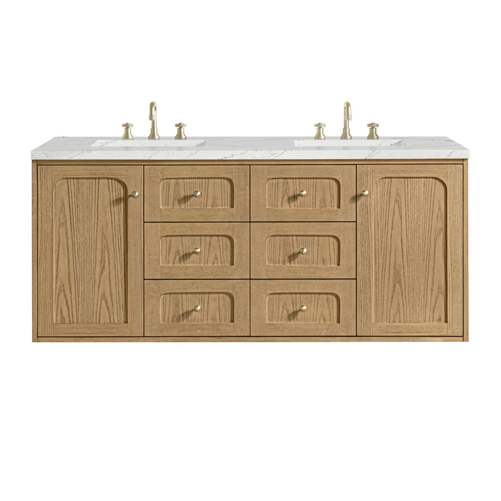 Laurent 60" Double Vanity, Light Natural Oak, w/ 3 CM Ethereal Noctis Quartz Top
