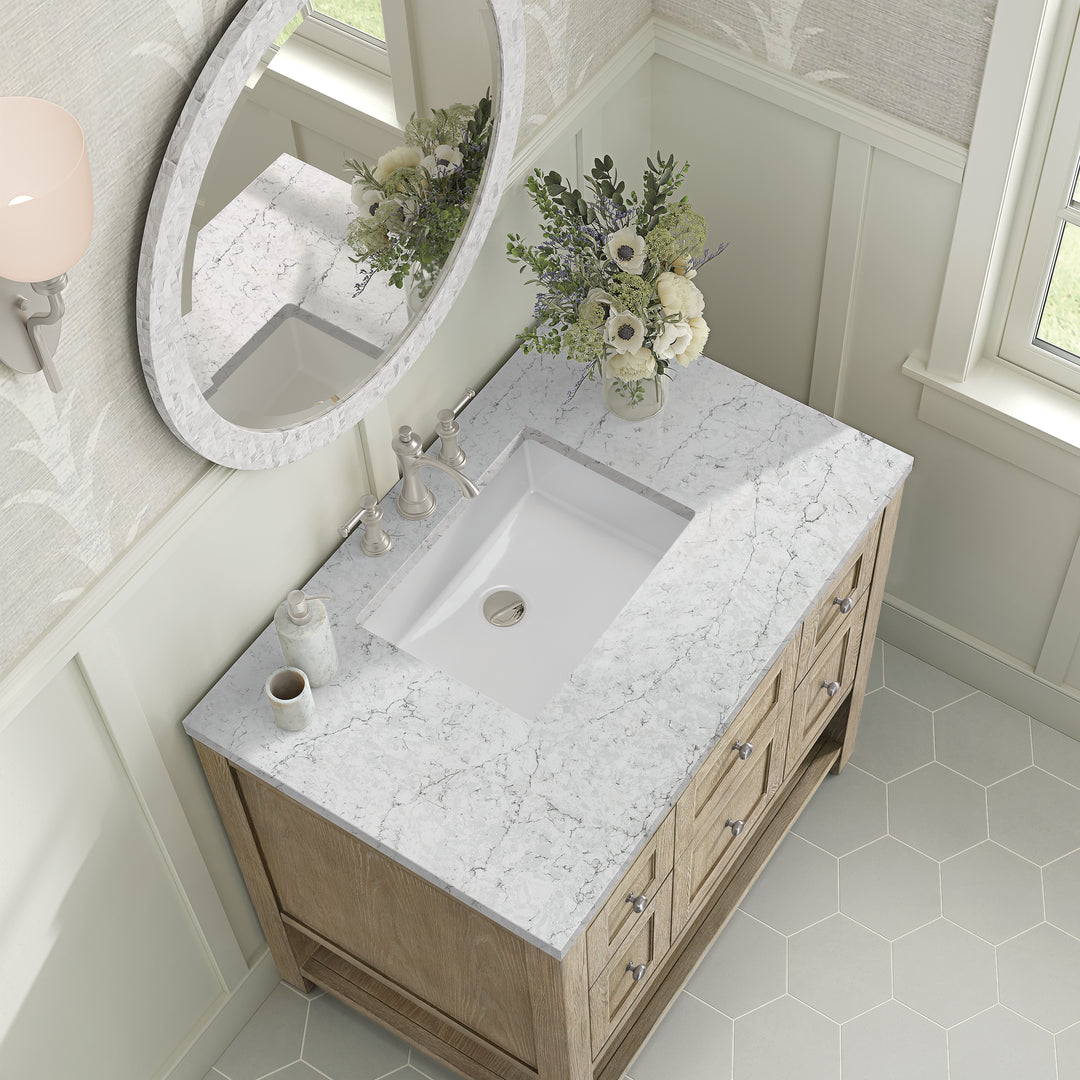 Breckenridge 36" Single Vanity, Whitewashed Oak w/ 3 CM Eternal Jasmine Pearl Silestone Top