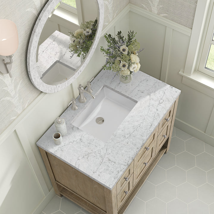 Breckenridge 36" Single Vanity, Whitewashed Oak w/ 3 CM Eternal Jasmine Pearl Silestone Top