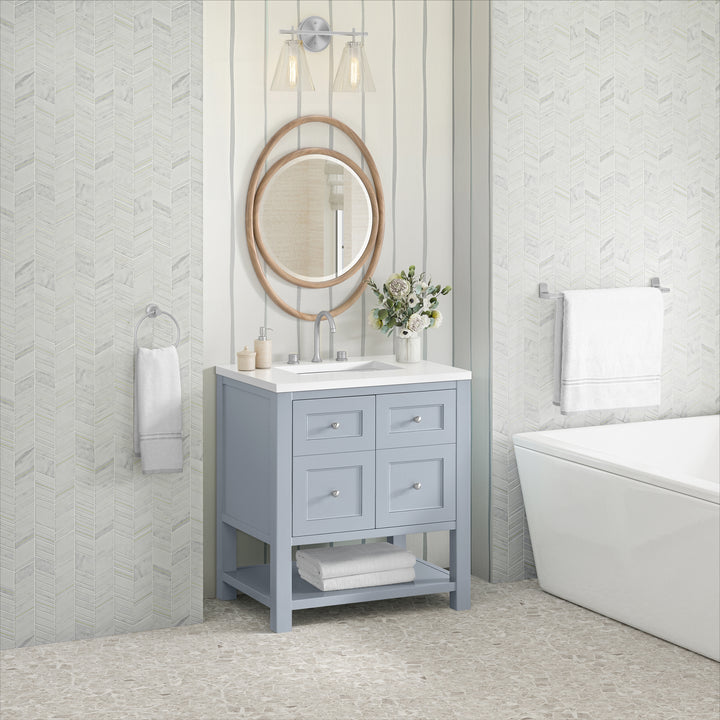 Breckenridge 30" Single Vanity, Serenity Blue, w/ 3 CM White Zeus Quartz Top