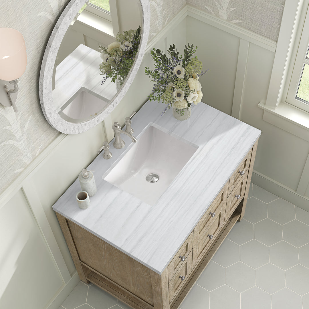 Breckenridge 36" Single Vanity, Whitewashed Oak w/ 3 CM Arctic Fall Solid Surface Top