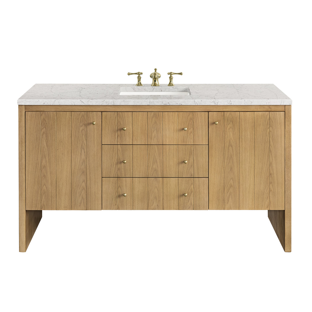 Hudson 60" Single Vanity, Light Natural Oak w/ 3 CM Eternal Jasmine Pearl Top w/ FreePower Wireless Charger