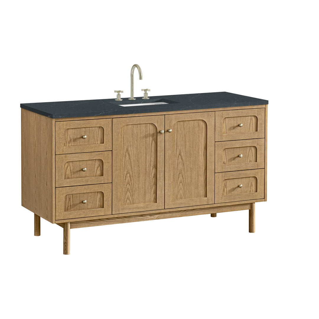 Laurent 60" Single Vanity, Light Natural Oak, w/ 3 CM Charcoal Soapstone Quartz Top