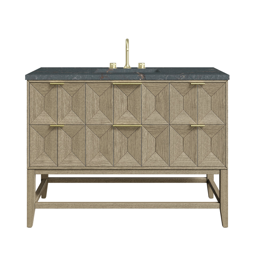 Emmeline 48" Single Vanity, Pebble Oak w/ 3 CM Parisien Bleu Silestone Top