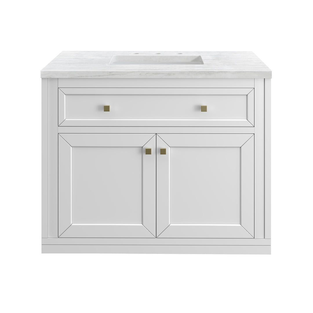 Chicago 36" Single Vanity, Glossy White, w/ 3 CM Arctic Fall Solid Surface Top