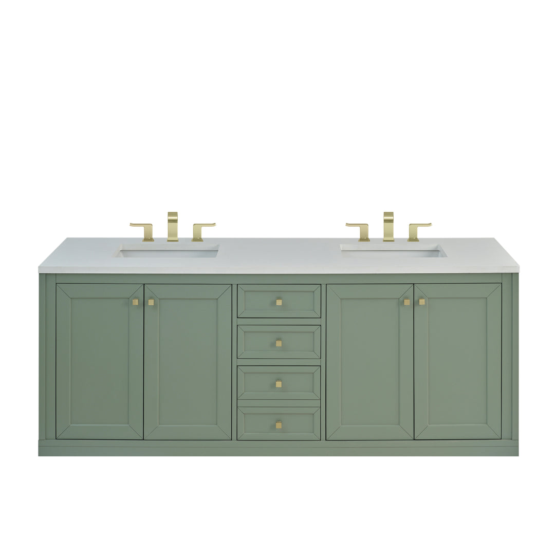 Chicago 72" Double Vanity, Smokey Celadon, w/ 3 CM White Zeus Silestone® Top