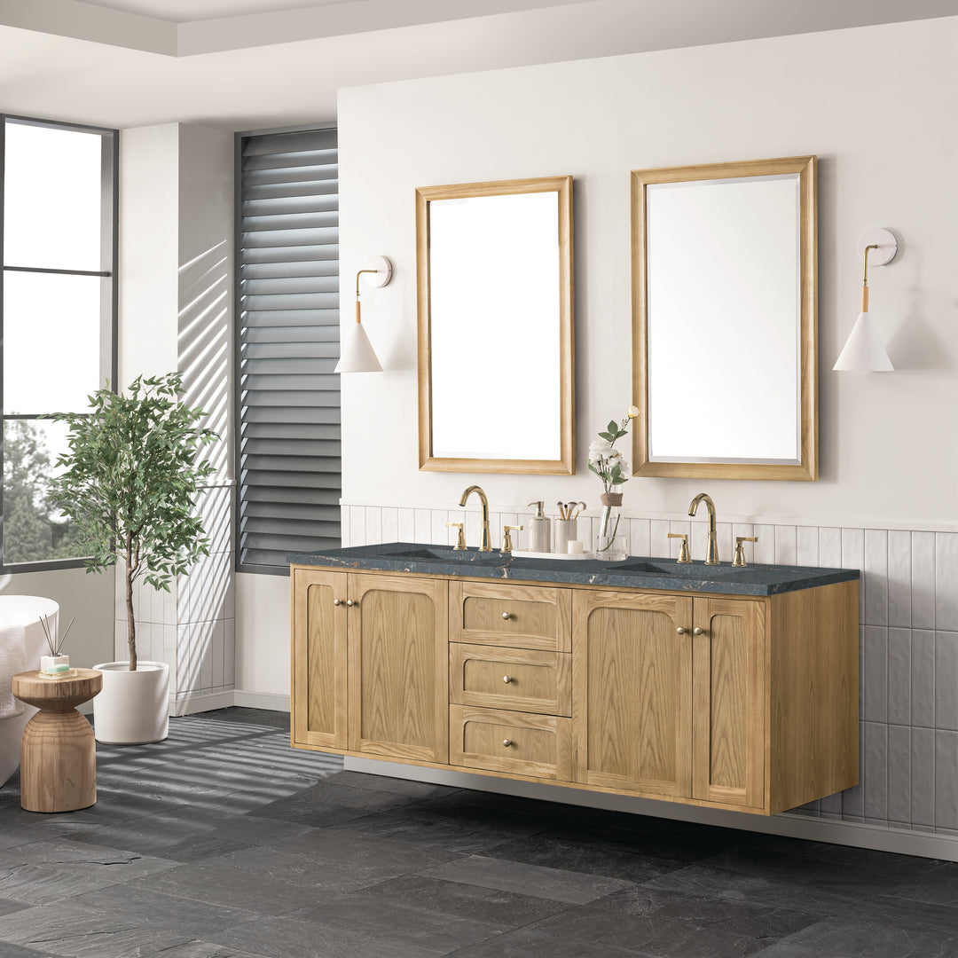 Laurent 72" Double Vanity, Light Natural Oak w/ 3 CM Parisien Bleu Top