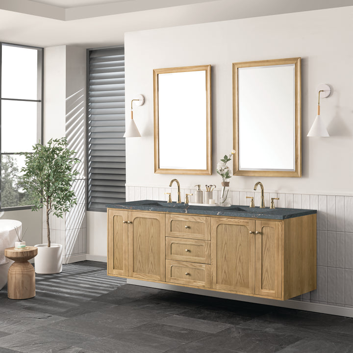 Laurent 72" Double Vanity, Light Natural Oak w/ 3 CM Parisien Bleu Top