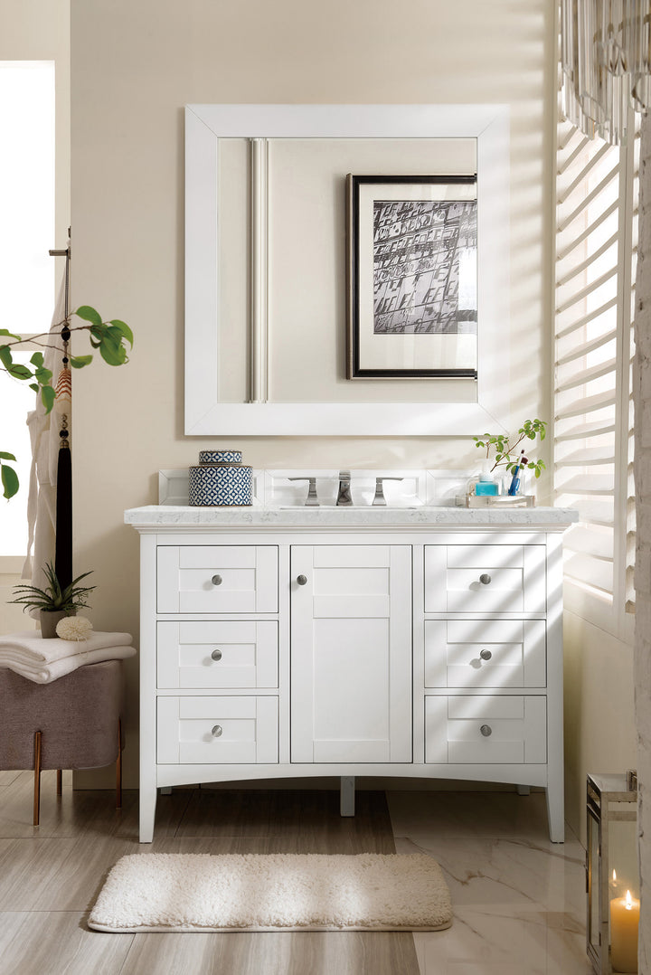 Palisades 48" Single Vanity, Bright White w/ 3 CM Eternal Jasmine Pearl Silestone Top